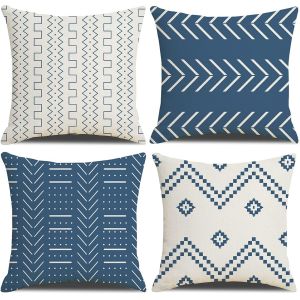 ERYI-Housses De Coussin 45 X 45 Cm Housses De Coussin De Ferme, Lot De 4 Taies D'Oreiller Carrées Patchwork Texturées Bleues Pour Canapé Canapé Chaise Chambre Décor Moderne Maison Bureau Canapé Voitu - Neuf