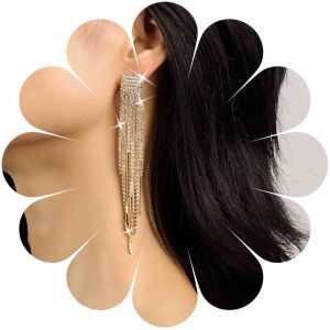 Kal-Boucles D'oreilles Chandelier Vintage Boucles D'oreilles Pendantes En Cristal Boucles D'oreilles Or Cz Boucles D'oreilles Franges Boucles D'oreilles (Strass Doré 1) - Neuf