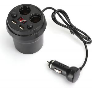 Double Chargeur De Voiture Usb Adaptateur Allume-Cigare,Séparateur Allume-Cigare Avec Fil Écran Led Intelligent Multifonction Pour Smartphone Tablette Gpscup Tasse Porte-Gobelet - Neuf