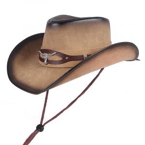 1 Pc Pu Western Chapeau De Cow-Boy,En Cuir Cappello Classics Papa Casquette Vintage Avec Corde &Agrave; Vent,Pour Homme Et Femme - Neuf