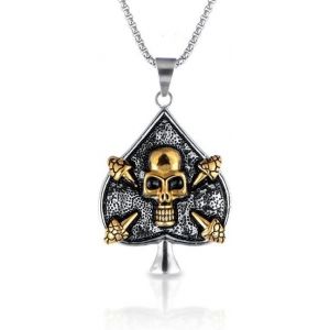 Kal-Collier Tête De Mort Pour Hommes, Collier De Poker Pique, Collier De Crâne Croisé, Collier Tête De Crâne De Démon Gothique, Collier Pendentif Crâne Viking Avec Chaîne De 23,6 Po - Neuf