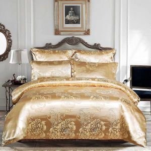 Housse De Couette En Satin, Taille Queen, Parure De Lit 3 Pieces En Satin Jacquard A Motif Floral, Aspect Soie Luxueuse. - Neuf