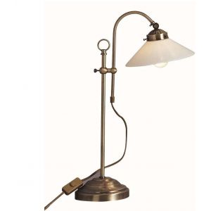 Lampe De Bureau Rétro En Laiton Vieilli (Hauteur 36 Cm, Lampe De Chevet, Abat-Jour En Verre, Vintage, Laiton Vieilli) - Neuf