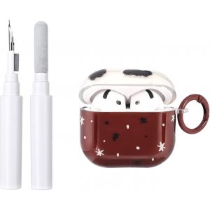 Coque pour AirPods 4&egrave;me G&eacute;n&eacute;ration (2024) avec Kit de Nettoyage, Motif Aesth&eacute;tique Tachet&eacute; de Vache, &Eacute;tui Souple et Antichoc avec Porte-cl&eacute; pour AirPods 4 - Marron - Neuf