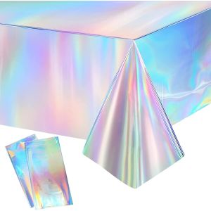 KALANKA-Lot de 2 Nappes en Plastique Iris&eacute;, Nappes Rectangulaires, Nappe de F&ecirc;te Brillantes, Imperm&eacute;ables Protection D&eacute;coration de Table, pour Mariage, No&euml;l, f&ecirc;te d'anniversaire 137 X 274cm - Neuf