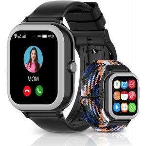 Chenquansarl-Montre Connectée Amoled Enfant 4g Gps Sms Whatsapp Appel Vidéo Pour Garçon Fille 7-13 Ans Smartwatch Tendance Podometre Bracelet Gps Enfant Contrôle Parental (Nh6, Black - Forest Camo) - Neuf