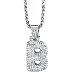 Trahoo-Collier Lettre B, Pendentif Initiale Prénom Lettre B,Bling Brillant Hip Hop Bijoux Alphabet Pendentif Bubble En Strass Avec Chaîne Réglable 55+5 Cm Pour Homme Femme - Neuf