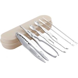 Ensemble de 6 Pi&egrave;ces Outils pour Fruits de Mer en Alliage de Zinc et Acier Inoxydable avec Bo&icirc;te de Rangement pour Ouvrir Crabe, Homard et Coquillages 18 cm 0.35 kg - Neuf