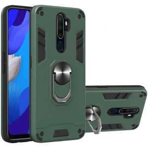 Oppo A9 2020/A5 2020 Coque Armure Hybride 2 En 1 Pc & Silicone Double Couche Bague Béquille Pare Chocs Antichoc Protecteur Housse Étui Coque Pour Oppo A9 2020/A5 2020 Vert - Neuf
