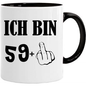 Eryi-Tasse D'anniversaire Avec Inscription Humoristique Et Chat Avec Doigt Puant ¿ Ich Bin 59+ ¿ Tasse/Mug Comme Cadeau Amusant/Amusant Et Original/Tasse À Thé Avec Boîte Cadeau - Neuf