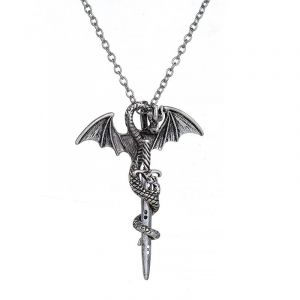 Colliers Dragon Pour Femmes Et Hommes (Couleur Argent), Collier Pendentif Lumineux Phosphorescent, Colliers Chaînes Vintage Rétro Épée Aile Gothique Punk Hip-Hop - Neuf