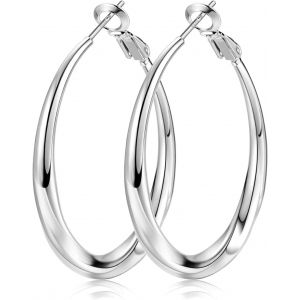 Kal-Cr&eacute;oles Pour Femmes Argent Sterling 925 Post Cr&eacute;oles Hypoallerg&eacute;niques Plaqu&eacute;es Or 14k &Agrave; Gros Tube Creux Grandes Cr&eacute;oles En Argent Or 40/50/60mm - Neuf