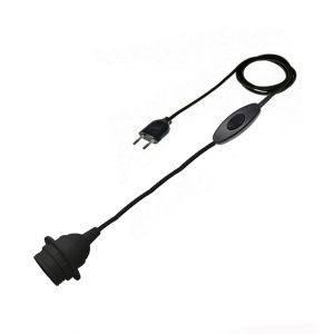 Câble d'Alimentation avec Douille E27 et Interrupteur 3m|Douille E27 avec Interrupteur|Douille avec Câble et Interrupteur|Collier de Serrage pour Abat-Jour|Prise + Interrupteur|Noir - Neuf