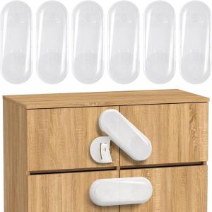 Child Safety Locks,6 Packs Baby Resistant Cabinet Locks With Adhesive Tape,Baby Safety Locks For Cupboards,Drawers (White) - Neuf