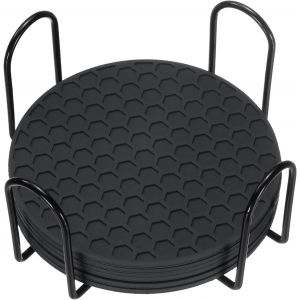 SJZG-Lot De 6 Dessous De Verre Ronds En Silicone Avec Support, 10,2 Cm, Antid&eacute;rapants, Anti-Adh&eacute;sifs, R&eacute;sistants &Agrave; La Chaleur, Lavables Pour Tasses, Protection De Table, D&eacute;coration De Table - Neuf