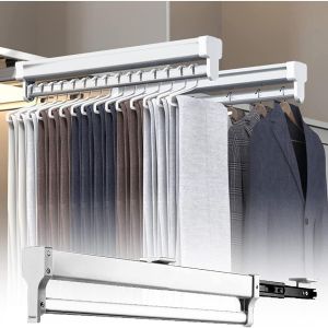 JEXNOVASHOP-Tringle À Vêtements Extensible pour Placard Tringle Placard Coulissante avec 2 Rails Coulissants Réglable 35-80cm Rail,Support Organisateur idéal pour la Garde-Robe,35cm - Neuf