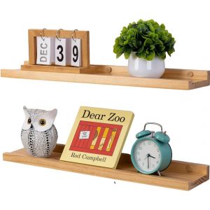 Cauc-Etag&egrave;res Flottantes, Lot De 2 &Eacute;tag&egrave;res En Bois Massif Rustique Pour Photos, Mont&eacute;es Sur Le Mur Etag&egrave;res Murales Pour Le Salon, La Cuisine, La Chambre (Bois Naturel, 40x13cm) - Neuf