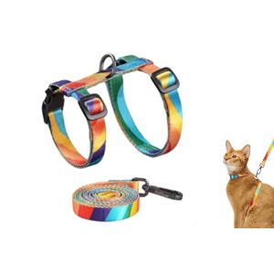 Harnais Et Laisse R&eacute;glables Pour Chatons, Anti-Fugue - Motif Arc-En-Ciel - Neuf