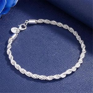 Argent - Bracelet Femme Alliage Corde Torsadée 20cm - Cadeau Anniversaire Femme, Noël - Neuf