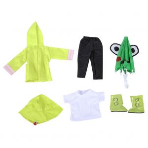 Ensemble de 6 t-shirts, chapeau, impermeable, pantalon, chaussures, parapluie, vetements pour poupee bebe de 45 cm (n589) - Neuf