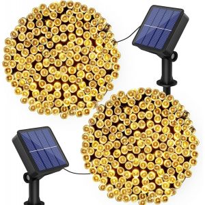 KAL-Guirlande Exterieur Solaire, 2X12M 120 Led Solaire Extérieur Ip65 Étanche,8 Modes Guirlande Solaire Exterieur Jardin Pour Jardin Terrasse Noël Mariage Fête, Blanc Chaud - Neuf