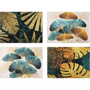 Eryi-Lot De 4 Sets De Table Lin Turquoise Et Ginkgo Dorées Feuilles Motif Set Table Lavable Imperméables Antidérapant Set De Table Pour Table De Salle À Manger Cuisine Usage Quotidien Dîners 32x45cm - Neuf