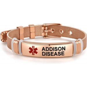 Kalanka-Bracelet D'identification Médicale Rose Pour Femmes, Hommes, Famille, Amis, Bracelet D'identification D'urgence Réglable En Acier Inoxydable Or Rose - Neuf