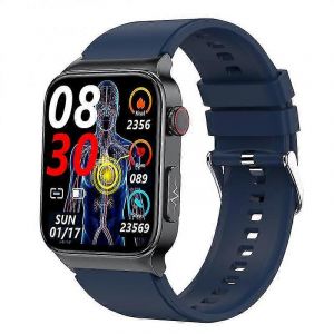 Montre connect&eacute;e E500 pour diab&eacute;tiques, avec ECG + PPG et HRV, pour hommes et femmes. Montre connect&eacute;e HD pour la sant&eacute; et le fitness, avec suivi de la fr&eacute;quence cardiaque, de la pression art&eacute;rielle et du sommeil. Bracelet en silicone bleu. - Neuf