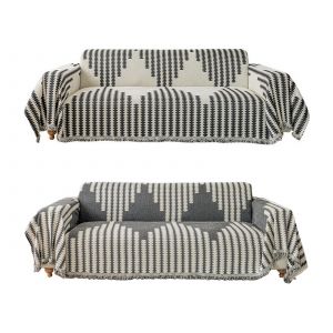 Housse De Canap&eacute; R&eacute;versible En Chenille Noire 180 X 230 Cm - Neuf