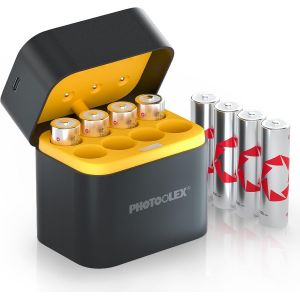 Pile Rechargeable AA Lithium 8 Pack avec Chargeur, 3600mWh Haute capacit&eacute; 1,5V Tension constante et 3amps d&eacute;charge Piles AA avec bo&icirc;tier de Chargement et de Stockage, pour Flash Xbox cam&eacute;ra - Neuf