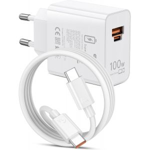 100w Supercharge Chargeur Rapide Pour Honor 200 Pro Magic 7 Pura 70 Pro 2 Ports Pd Chargeur Rapide Avec 6a Câble Usb C 1m Pour Honor Magic6 Lite 5 Lite V2 V3 400 200 Lite Smart 90 X6b X8b Pad X8a 9 - Neuf