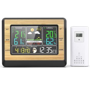 Station Météo LCD Écran 6 Pouces Interieur Exterieur Sans Fil,Alarme de Température/Humidité, Réveil Snooze,un Capteur, Convient pour Bureau, Chambre de Bébé,Jaune - Neuf