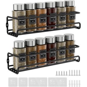 CMWX-Lot de 2 étagères à épices ¿ 4 niveaux à suspendre en acier inoxydable avec autocollant adhésif et vis ¿ Étagère de cuisine et de garde-manger pour épices et condiments, pots à épices (noir) - Neuf