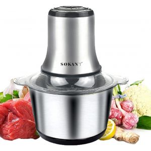 800W Hachoir &Eacute;lectrique Mini hachoir a viande electrique Avec Bol Acier Inox 3L, robot mixeur petit Avec 2 niveaux de vitesse et 4 Lames en inox - Neuf