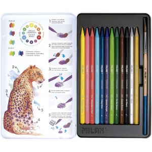 Eryi-Boîte Métallique 12 Crayons De Couleur Aquarellables + 1 Pinceau 07468112c - Neuf