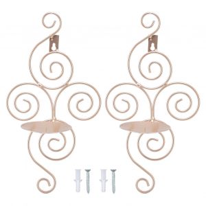 Hjlian Lot De 2 Bougeoirs Muraux Style Europeen En Fer Tourbillonnant, Style Champagne Dore, Pour Chambre A Coucher - Neuf