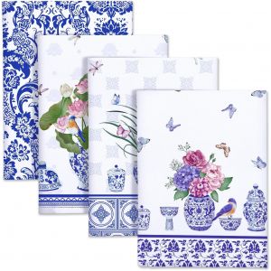 Eryi-Torchons De Cuisine Coton Vaisselle Lot De 4, Serviettes De Cuisine Torchon Vaisselle 100% Coton Avec Accroche Très Absorbant Serviettes De Bar 48 X 70cm Porcelaine Bleue Et Blanche - Neuf