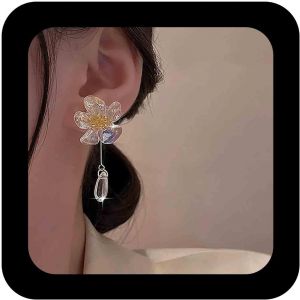 Kal-Boucles D'oreilles Fleurs En Acrylique Boucles D'oreilles Fleurs En R&eacute;sine Longues Boucles D'oreilles Florales Transparentes Boucles D'oreilles P&eacute;tales Florales Transparentes Bijoux - Neuf