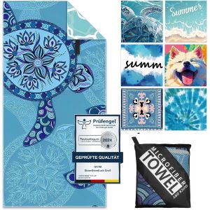 Kal-Serviette De Plage - 180 * 100 Cm Grande Serviette De Plage Avec Sac De Rangement, Serviette Microfibre Anti Sable & S&eacute;chage Rapide, Adapt&eacute;e &Agrave; La Plage, Aux Voyages Et Aux Piscines - Neuf