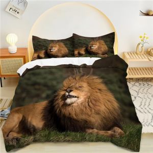 Housse De Couette X Brun, Lion Parure De Lit Personnes Microfibre Doux Respiran Housse Couette Avec Fermeture &iquest;&iquest;Clair, Ensemble De Literie Avec Taie D'oreillers X Cm - Neuf