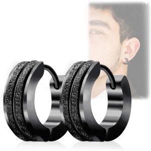 Kal-Boucles D'oreilles Créoles En Acier Inoxydable Pour Hommes Femmes, Boucles D'oreilles Rondes Hypoallergéniques Huggie, Boucles D'oreilles Mode Punk Cadeau Pour Garçons Filles Adolescents, Acier - Neuf
