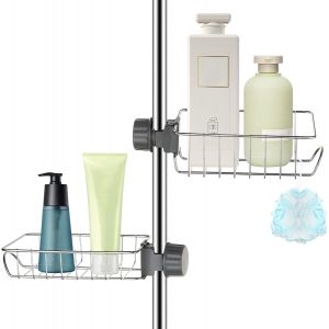 Lot de 2 Etag&egrave;re Douche, &Eacute;tag&egrave;re Salle de Bain T&eacute;lescopique Sans Percage Inox, serviteur de douche &agrave; fixation facile pour Salle de Bain, Cuisine - Neuf