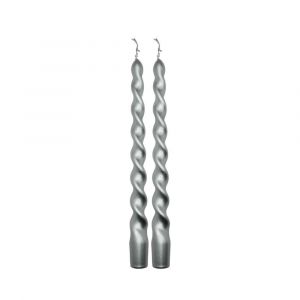 2 BOUGIES FLAMBEAU TORSAD&Eacute;ES 25CM 7H ARGENT M&Eacute;TAL - Neuf