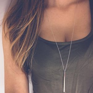 Asas-Collier Pendentif Barre Verticale Collier Long En Argent Collier À Maillons Délicats Bijoux De Bohème Pour Femmes Et Filles - Neuf