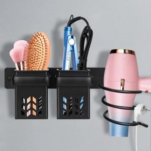 Support de sèche-cheveux, support de lisseur en aluminium avec rangement ABS et rangement de câbles, support de bain multifonctionnel pour ranger sèche-cheveux, lisseur, etc. - Neuf
