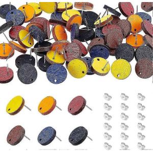 60pcs 6 Couleurs Stud Boucle D'oreille R&eacute;sultats Boucles D'oreilles En Bois Tiges Avec Trou Boucles D'oreilles En Bois Naturel Boucles D'oreilles Rondes Plates Avec &Eacute;crous D'oreille Pour Le Bricolage - Neuf