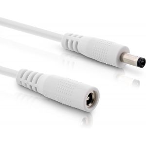 C&acirc;ble d'extension CC, bloc d'alimentation universel pour bandes LED, cam&eacute;ras de surveillance, imprimantes, routeurs, commutateurs, etc. Fiche CC m&acirc;le/femelle 5,5 x 2,5 mm, blanc, 2 m - Neuf
