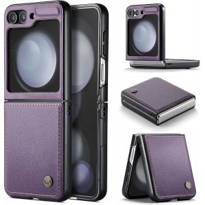 Kalanka-Coque Pour Samsung Galaxy Z Flip 5 ¿¿Tui Portefeuille Wallet Cover En Cuir Pu Avec Cartes Magn¿¿Tique Et Rfid Protection Antivol Folio Housse Samsung Z Flip 5 Case, Violet - Neuf