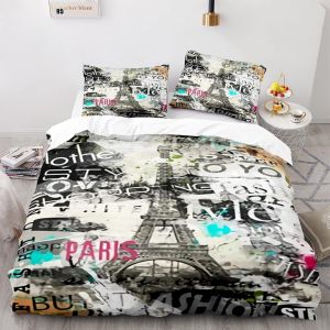 Parure Lit Personnes Fille Doux Confortable Housse De Couette Fermeture &iquest;&iquest;Clair Microfibre Parure Housse De Couette X Cm Paris Tour Eiffel X Cm + X Taies D'oreiller Xcm - Neuf