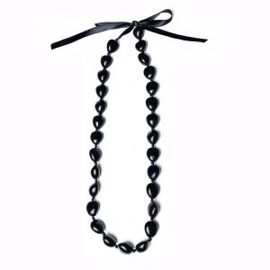 Graduation Noir Kukui Nut Leis Collier Ruban Noeud Papillon Fermeture Réglable - Neuf